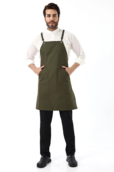 Bilenn Tekstil Πράσινη ποδιά με λουράκι Barista Kangaroo με τσέπες