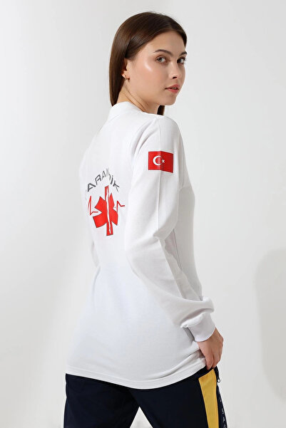 Bilenn Tekstil Unisex T-Shirt Long Sleeve with Paramedic Collar - White