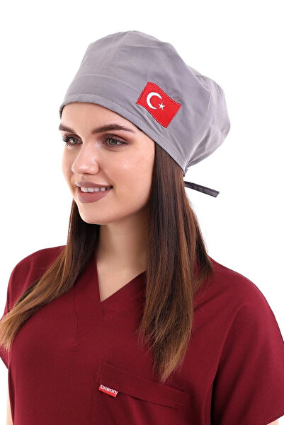 Bilenn Tekstil 07 Bonete gri cu broderie steag