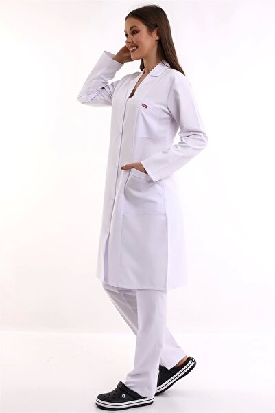 Bilenn Tekstil Doctor Teacher Women's Apron Long Length Jacket Collar - 171 White