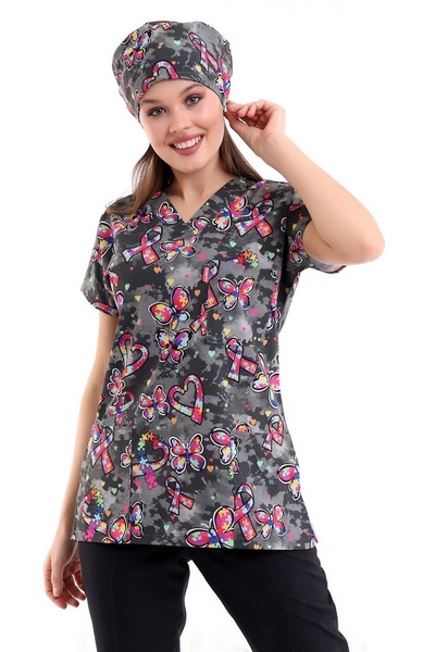 Bilenn Tekstil بلوزة منقوشة بأكمام بات ديجيتال للجنسين - 6508 فراشة سوداء