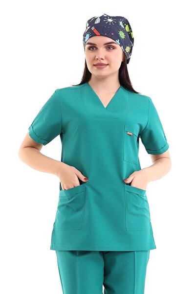 Bilenn Tekstil بلوزة نسائية ذات ياقة مغلف - 30 غرفة تشغيل باللون الأخضر