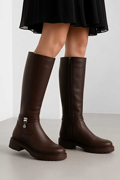 DYG STORE Aci Brown Stylish Stone Earring Women's Boots 199904