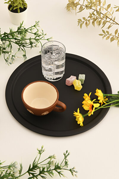 AKSESUAR EVRENİ Dario Yuvarlak Dekoratif Sunum Tepsisi Siyah 1 Adet