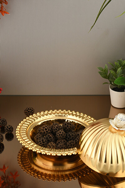 LUMINZO Asto Sugar Bowl Gold Crystal Detailed with Lid Elegant Stylish Presentation Plate Tableware Catering Guests