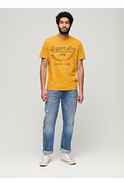 SUPERDRY Bisiklet Yaka Baskılı Sarı Erkek T-Shirt M1011905A2AO_COPPER LABEL SCRIPT TE