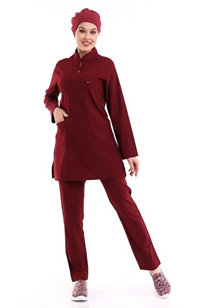 Bilenn Tekstil طقم جيرسي حجاب ليكرا ناعم مزود بكبستين - 6407 أحمر كلاريت ناعم