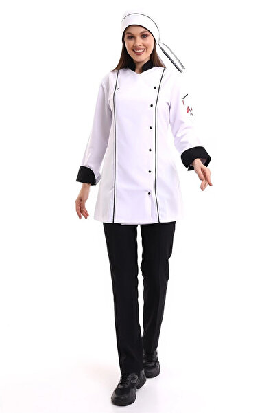 Bilenn Tekstil Women's Cook Jacket 01 - White Black Piping