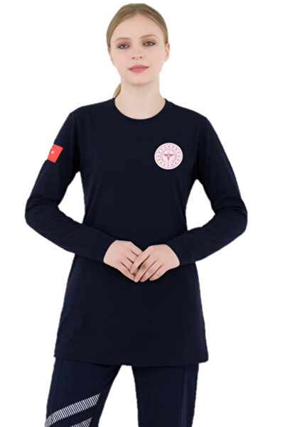 Bilenn Tekstil تونيك من القطن الممشط برقبة دائرية للطوارئ الصحية - أزرق داكن