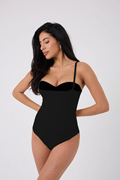 MİSTİRİK Mazzola Model Laser Cut Abdomen and Belly Firming Scar Storing Bodysuit Corset Black Color