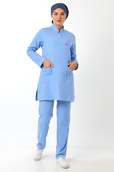 Bilenn Tekstil Light Blue Hijab Jersey Set - Soft Lycra, Two Snaps - 6413