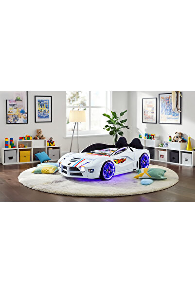Kaju CarBed Kaju Luxury Full Arabalı Yatak Beyaz Kumandalı Işık Ve Ses Sistem...