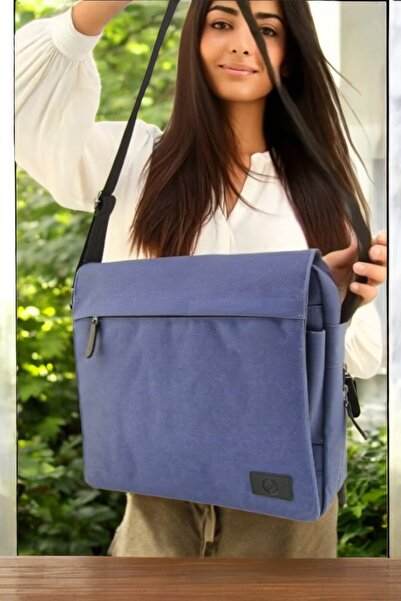 QUB CLUB Canvas Blue Waterproof Gusseted Postman Business School Briefcase Street Bag