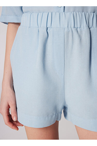 Fabrika Açık Mavi Kadın Lastikli Basic Keten Şort FRANKI