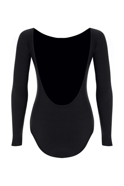 La Sarta Kadın Uzun Kollu Sırt Dekolteli Çıtçıtlı Siyah Body