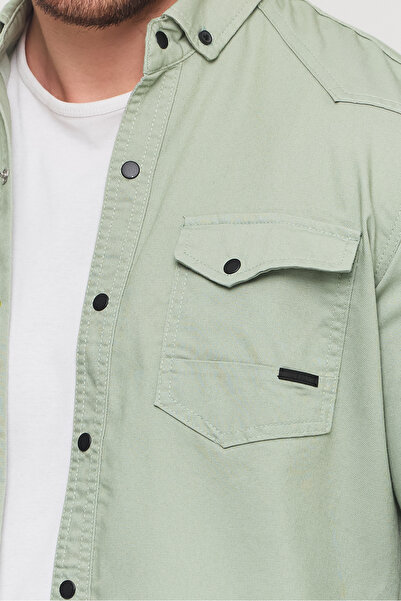 YXC Trend Maker Ανδρικό πουκάμισο Slim Fit Ανδρικό τζιν πουκάμισο σε νεροπράσινο χρώμα