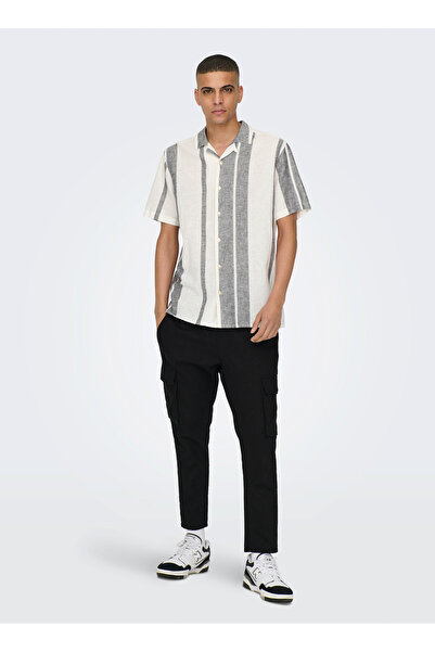 Only & Sons Біла сорочка в смужку для чоловіків - ONSCAIDEN SS STRIPE LINEN RESORT SH
