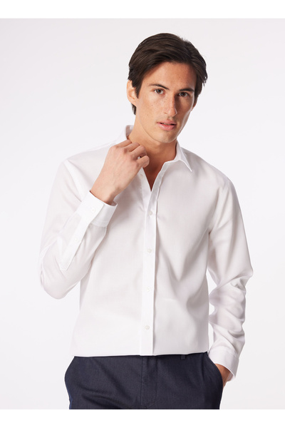 Fabrika Kırık Beyaz Erkek Basic Armürlü Gömlek F4SM-GML 0902