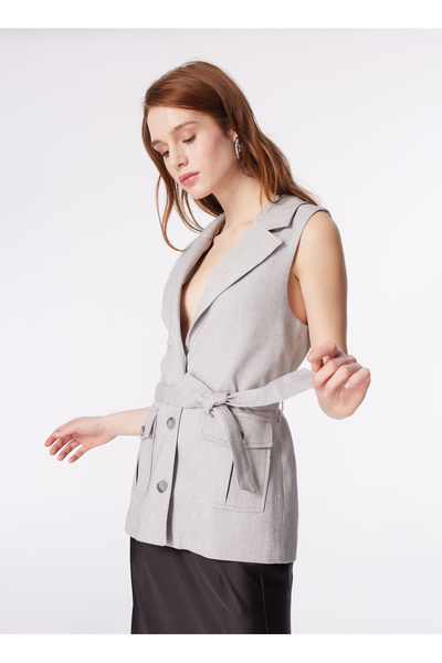 Fabrika Gri Kadın Basic Keten Yelek F4SL-YLK0053
