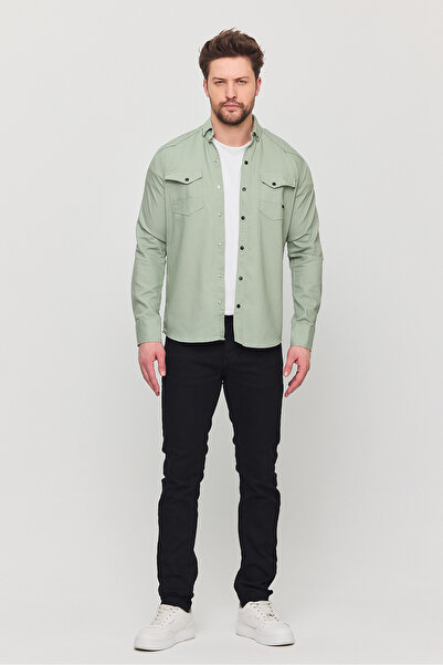 YXC Trend Maker Ανδρικό πουκάμισο Slim Fit Ανδρικό τζιν πουκάμισο σε νεροπράσινο χρώμα