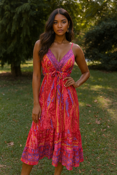 Madame Lucid Silk Gilded Back Elastic Strap Long Dress