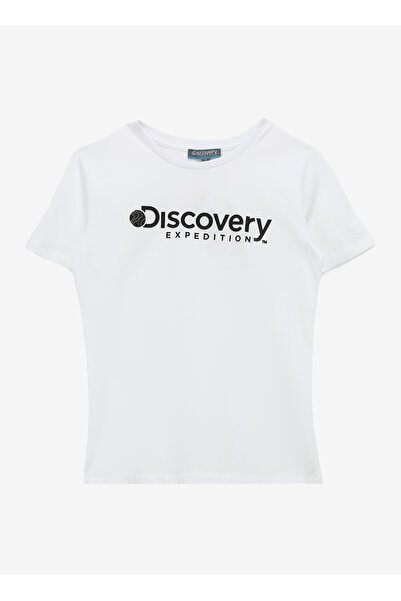 Discovery Expedition Beyaz Kız Çocuk Bisiklet Yaka Baskılı T-Shirt ROGERS GIRL
