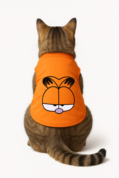 Buddy Store Kedi Kıyafeti Elbiseleri Atlet - Garfield Baskılı Turuncu Atlet -...