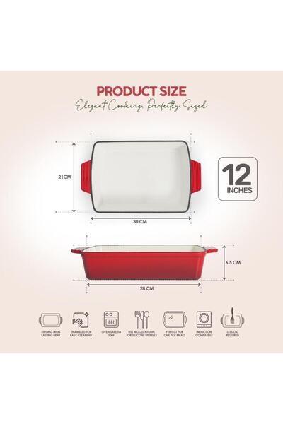 VAV GET Healthy & Safe Enamel Cast Iron Rectangular Roasting Dish, 12-Inch