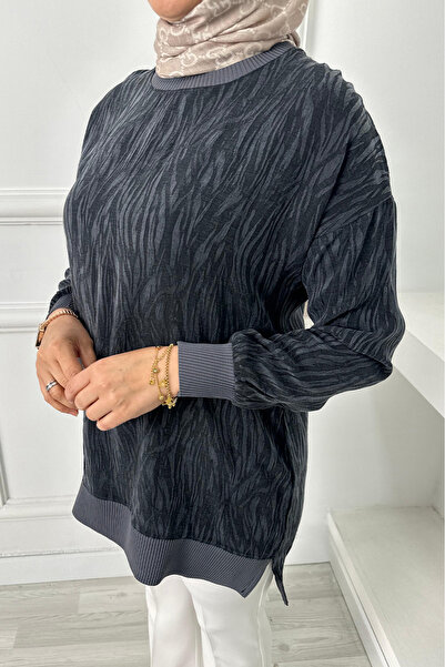 Linvey Zebra Pattern Ribbed Silk Cupra Tunic