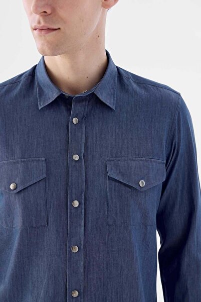 Jakamen Синя сорочка з кишенями та застібками, 100% бавовна