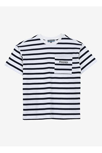 Discovery Expedition Lacivert Erkek Çocuk Bisiklet Yaka Oversize Çizgili T-Sh...