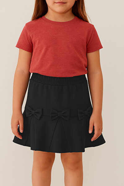 nacar çarşı Fusta neagră cu panglică pentru fete, cu talie elastică, model co...