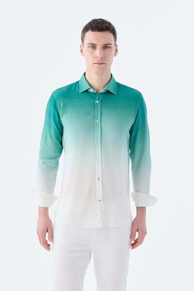 Jakamen Green Comfort Fit Button Collar Easy-Iron Shirt
