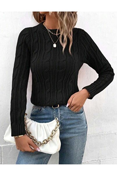 EKİN DEMİR Crew Neck Hair Knit Pattern Women's Sweater