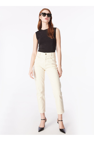 Fabrika Normal Bel Normal Paça Mom Fit Ekru Kadın Denim Pantolon F4SL-PNT0547