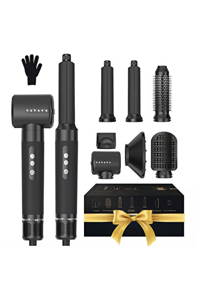 Skylaze Uscator de par 7 in 1 Skylaze®, 110000 RPM, ondulator cu aer, perie cilindrica, difuzor, Negru