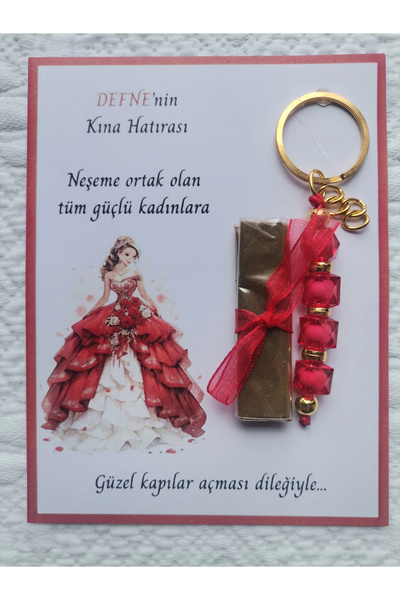 İ&DBABY 100 Adet Kişiye Özel Kına Hatırası Dağıtmalık Hediyelik Kırmızı Anaht...