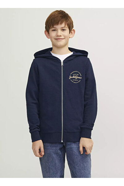 Jack & Jones Baskılı Erkek Çocuk Lacivert Sweatshırt JJFOREST SWEAT ZIP HOOD JNR