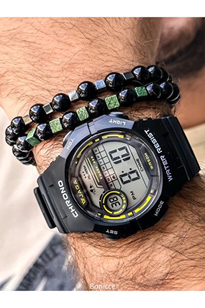 Jaga Su Geçirmez,kronometreli,havuzdeniz Kullanımına Uygun,siyah Spor Dijital Erkek Kolsaati Bileklik