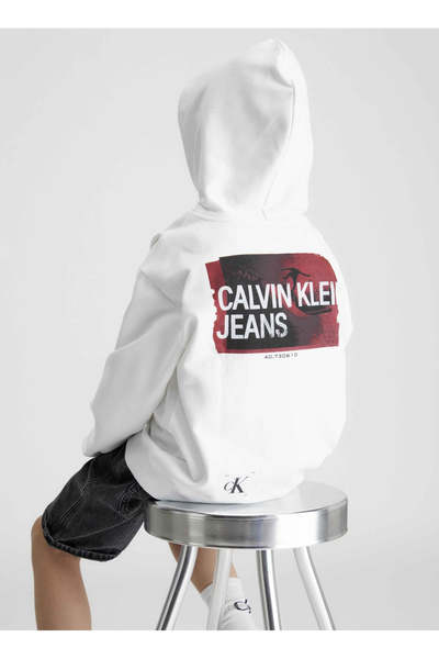 Calvin Klein Baskılı Erkek Çocuk Beyaz Sweatshırt TERRY PHOTOGRAPH HOODIE
