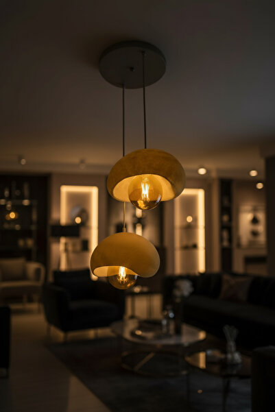 Oxyteez Modern Bohem Beton Görünümlü 2’li Sarkıt Avize Salon Oturma Odası İçin Ampul Uyumlu Dekoratif Model