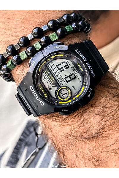 Jaga Su Geçirmez,kronometreli,havuzdeniz Kullanımına Uygun,siyah Spor Dijital Erkek Kolsaati Bileklik