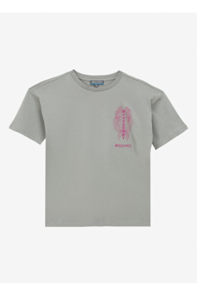 Discovery Expedition Gri Kız Çocuk Bisiklet Yaka Relaxed Baskılı T-Shirt D4SG...