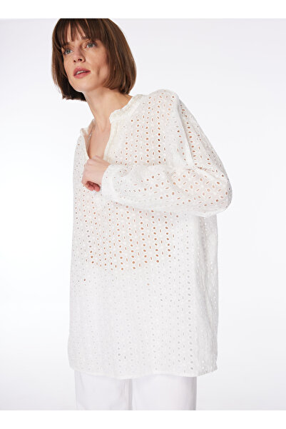 Fabrika Beyaz Kadın V Yaka Geniş Fit Bluz F4SL-BLZ0820
