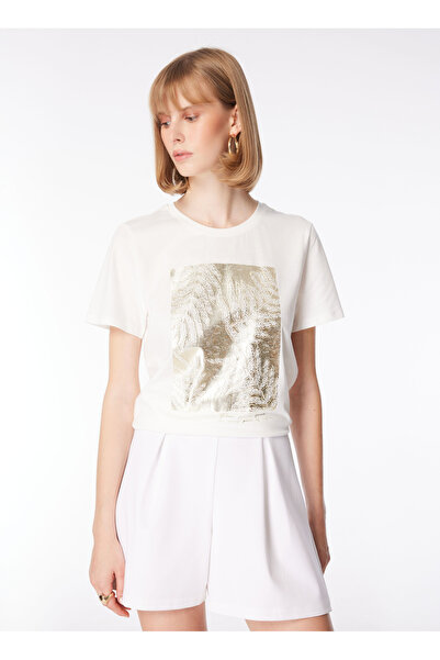 Fabrika Kırık Beyaz Kadın Bisiklet Yaka Basic T-Shirt F4SL-TST0289