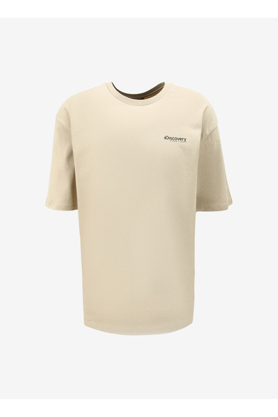 Discovery Expedition Bej Erkek Bisiklet Yaka Loose Fit Baskılı T-Shirt D4SM-T...