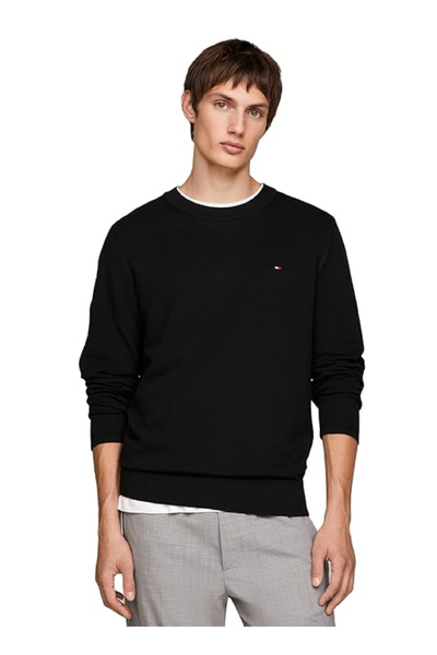 Tommy Hilfiger Bisiklet Yaka Slim Fit Siyah Erkek Kazak MW0MW33511