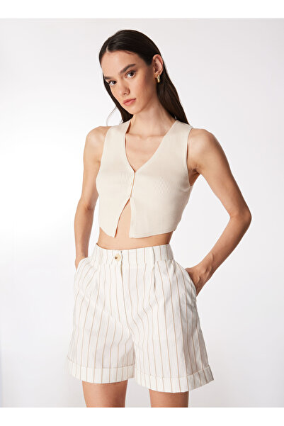 Fabrika Yüksek Bel Basic Beyaz - Bej Kadın Şort F4SL-SHT0174