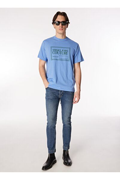 VERSACE JEANS COUTURE Bisiklet Yaka Mavi Erkek T-Shirt 75GAHT09CJ00T265