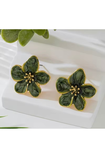 monalisatoka Kadın Gold Siyah/Ekru/Yeşil Mineli Küpe Seti 3 Adet